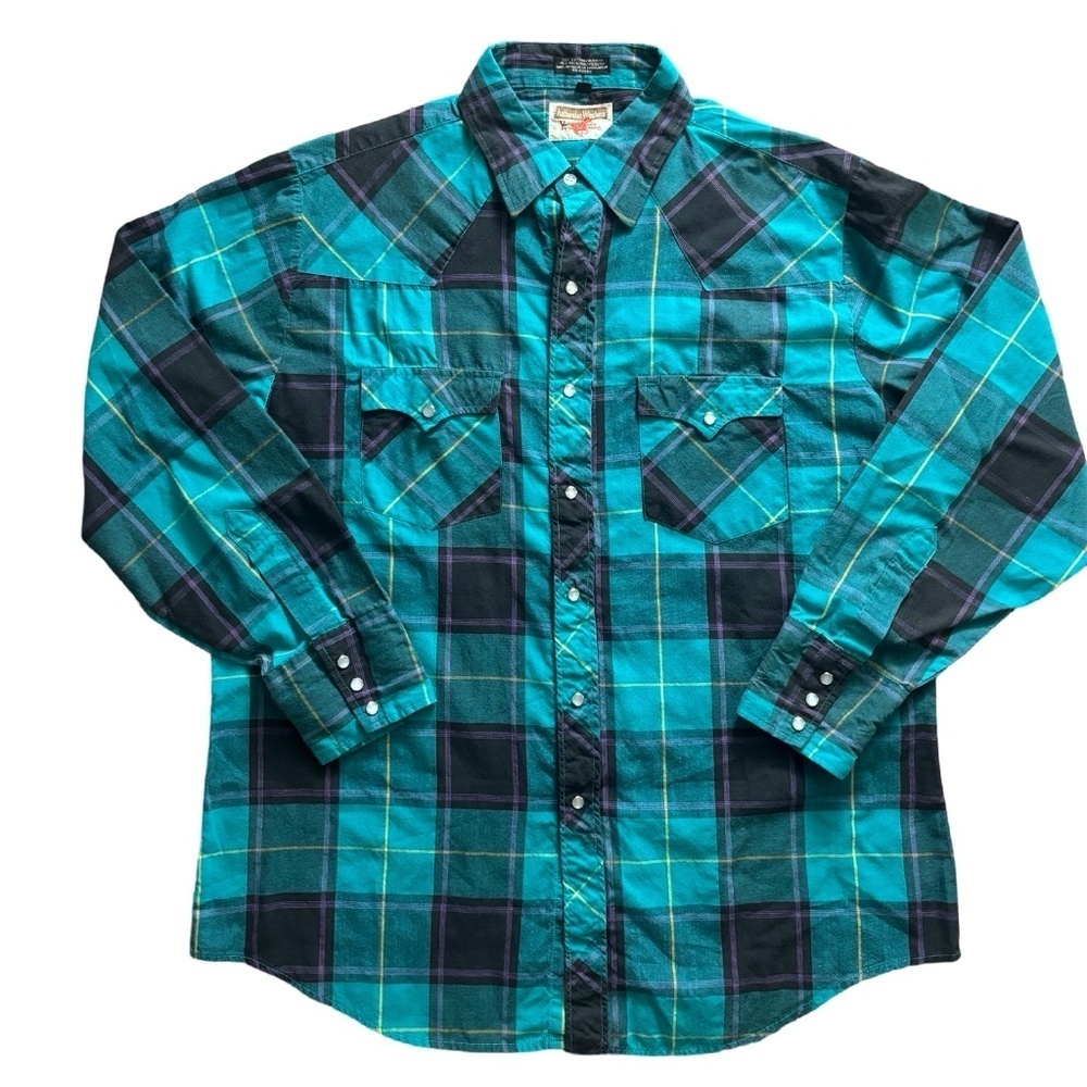 Vintage "Authentic Western Youngbloods" Pearl Snap down - Flannel check- L - Picture 2 of 4